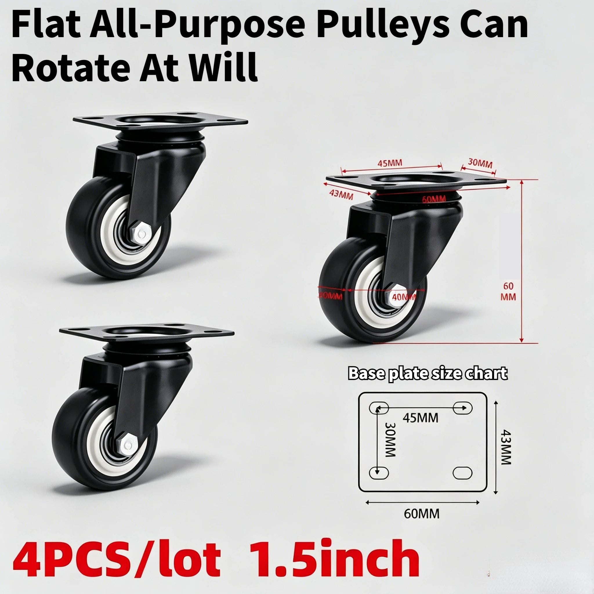 4 Pieces Of 1.5-Inch Universal Wheels Silent Furniture Casters Can Rotate 360° Suitable For Trolleys Cabinets And Scaffolding Oasis Select