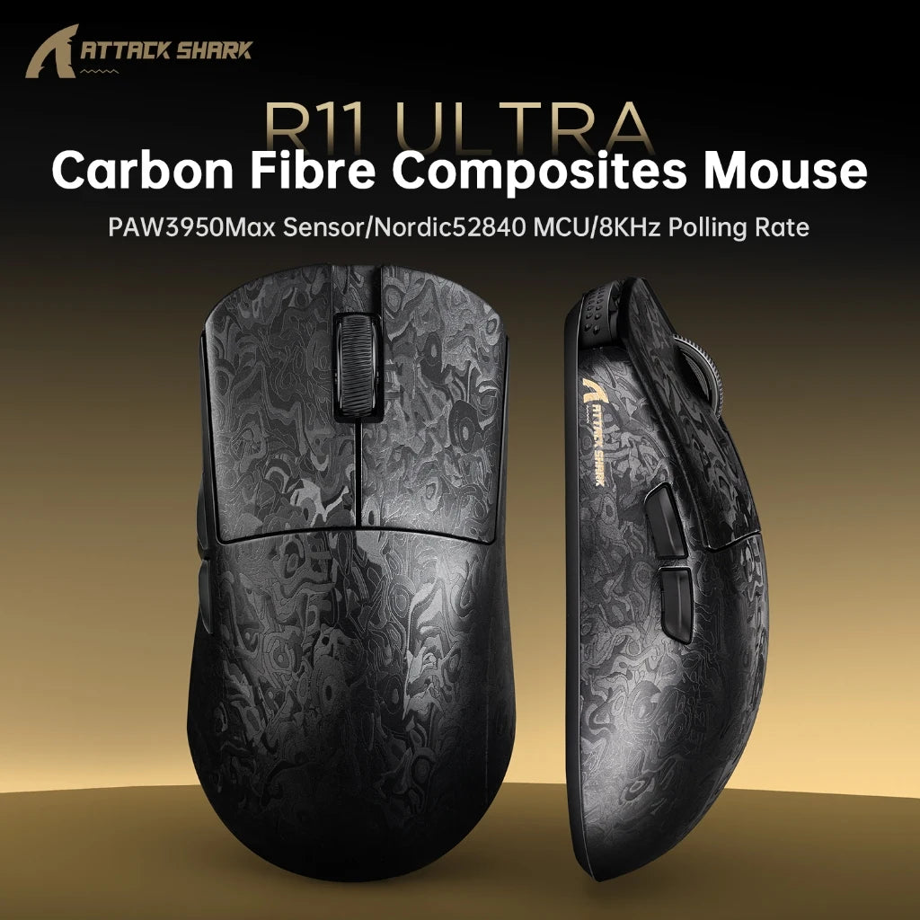 Attack Shark R11 Ultra 8K Carbon Fiber Gaming Mouse, PAW3950MAX, 49g Ultra-Lightweight, Wireless 8000Hz Polling,Tri-Mode Oasis Select R11 Ultra Moren