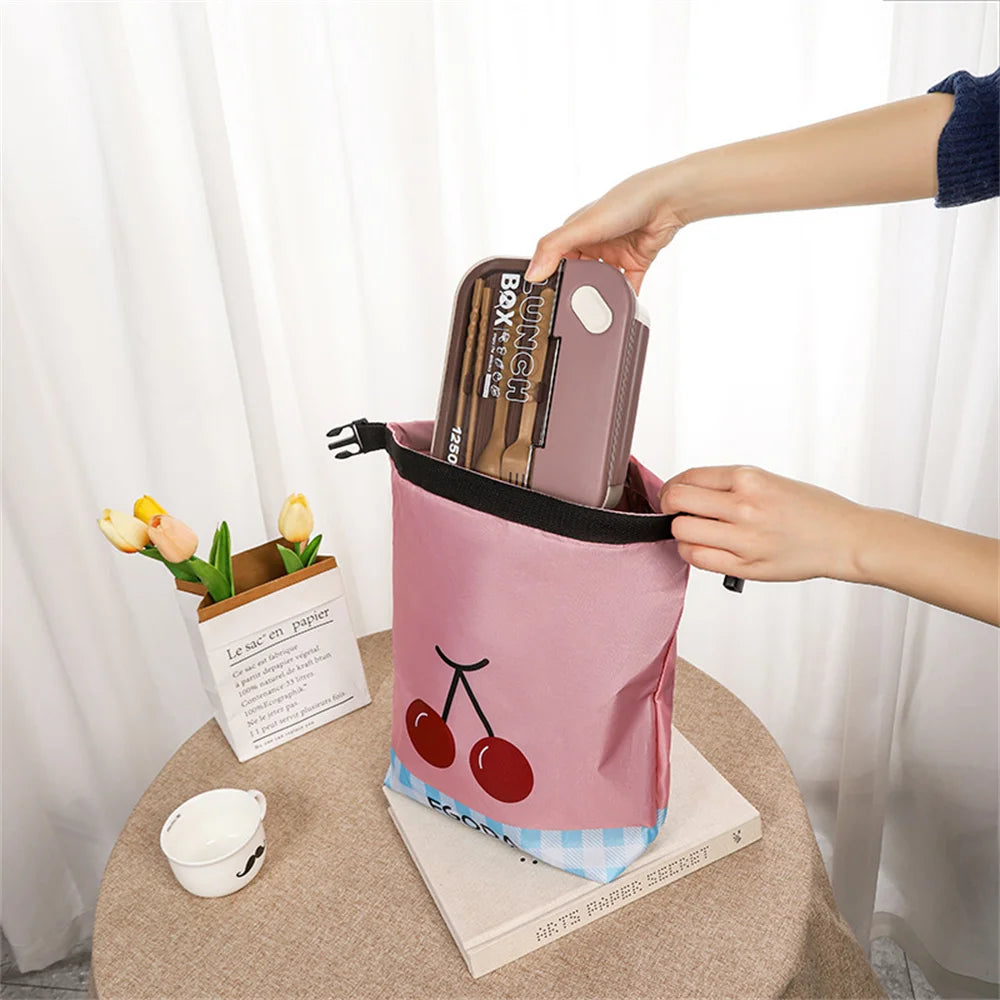 Pink Cherry Cat Insulated Lunch Box Bag Outdoor Waterproof Dinner Picnic Food Storage Bag Bento Box Thermal Bags Portabl Handbag Oasis Select