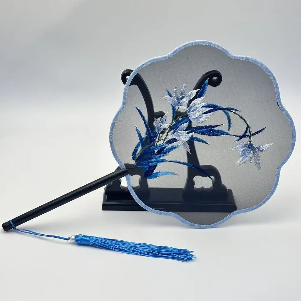 Chinese Style Silk Round Fan Double-sided Floral Embroidery Hand Fans with Tassel Summer Dance Fan For Women Wedding Home Decor Oasis Select Assorted Colors-005