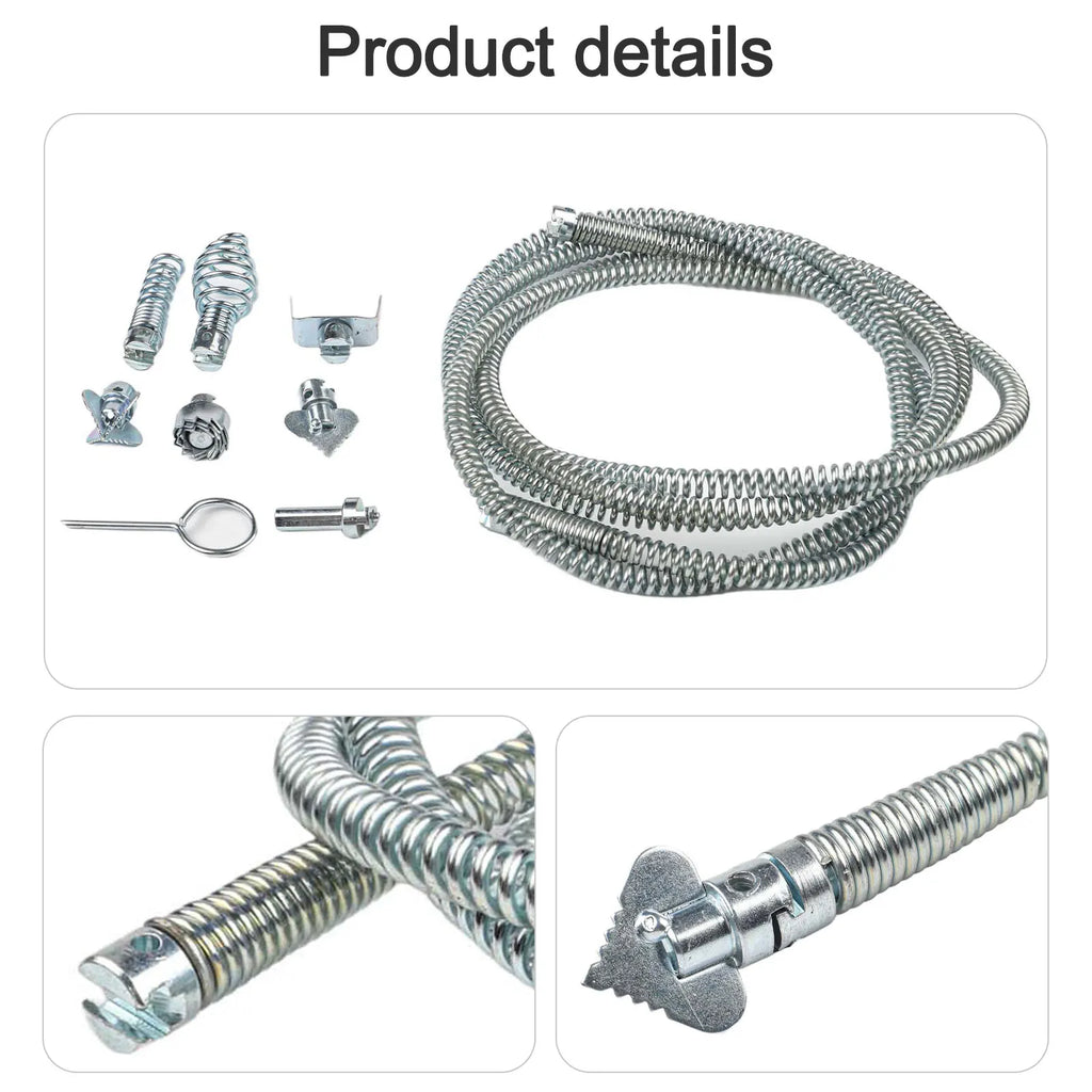 Pipe Cleaning Spiral With 6 Interchangeable Cutting Heads Pipe Unclogging Tool For Electric Pipe Cleaning Machine Oasis Select