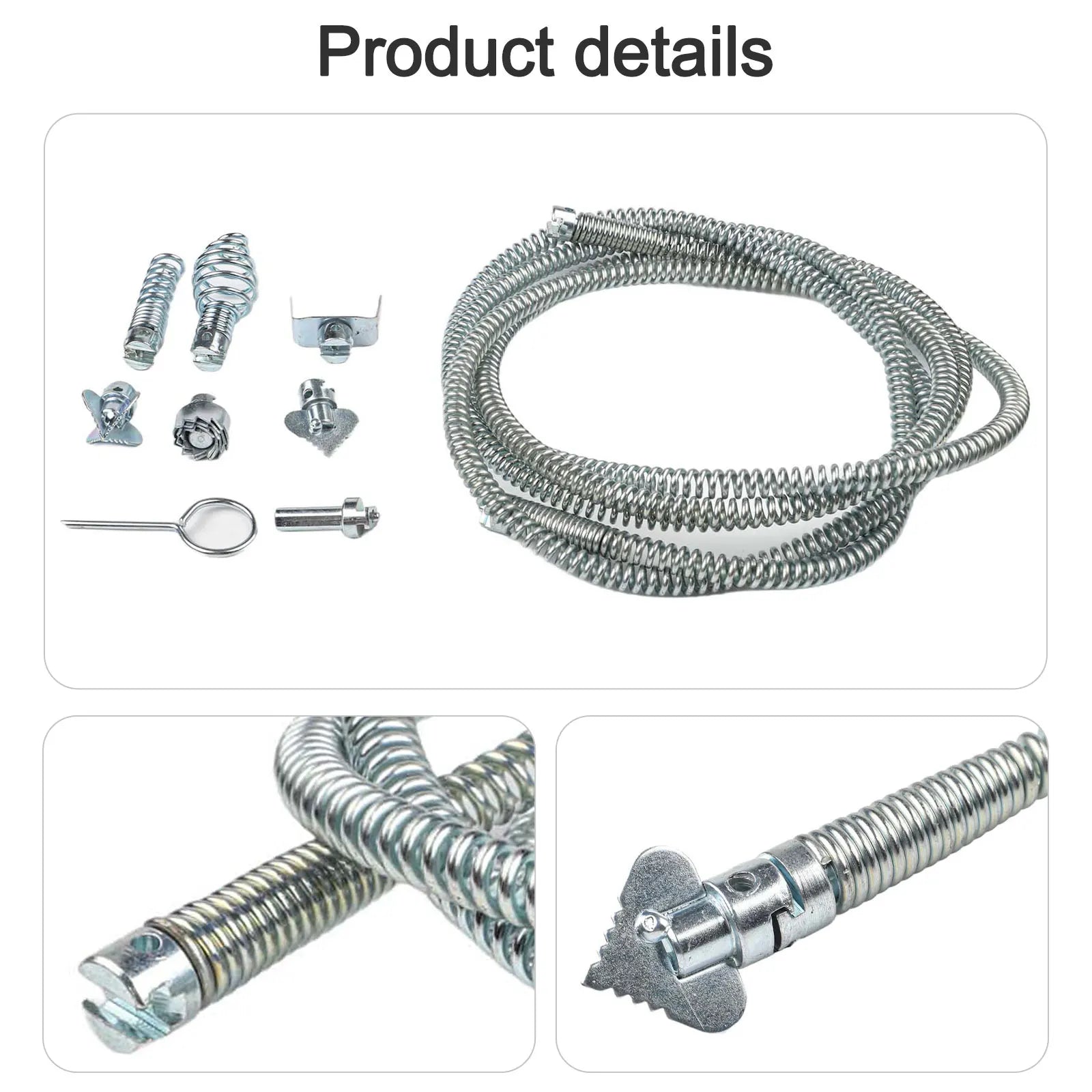 Pipe Cleaning Spiral With 6 Interchangeable Cutting Heads Pipe Unclogging Tool For Electric Pipe Cleaning Machine Oasis Select