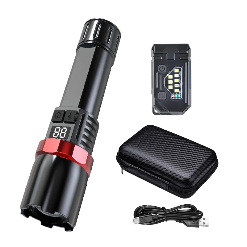 High Power LED Flashlight Powerful USB C Rechargeable Tactical Zoom Flashlight with 3 Gear Outdoor Camping Hiking Fishing Torch Oasis Select ST-35 Set C ZOOM