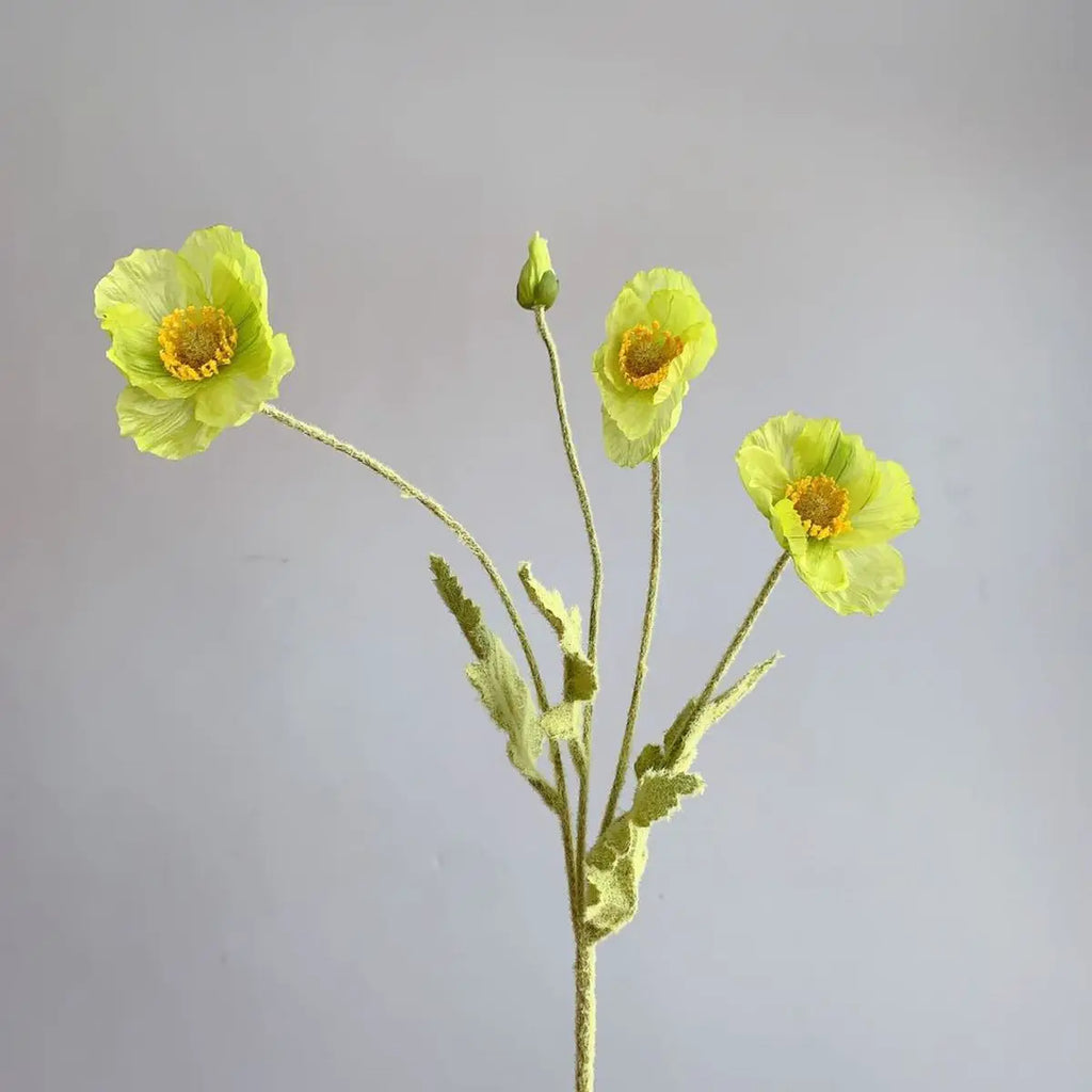 Bridal Real Touch Realistic Gorgeous Flocking Stem Faux Bouquet Silk Plants Fake Poppies Flowers Artificial Papaver Rhoeas Oasis Select green