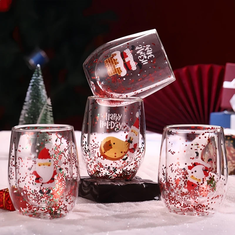 4pcs Santa Cartoon Double-Wall Insulated High Borosilicate Glass Set, Reusable Christmas Holiday Gift for Family and Friends Oasis Select 4Pcs 300ml
