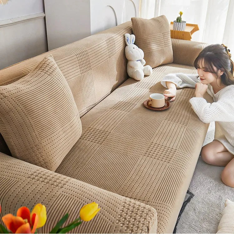 All-inclusive Universal Sofa Cover Anti-cat Scratch All-season Universal Lazy Sofa Blanket Full-cover L Shape Sofa Cover Oasis Select 5 people 305-360cm Coffee color