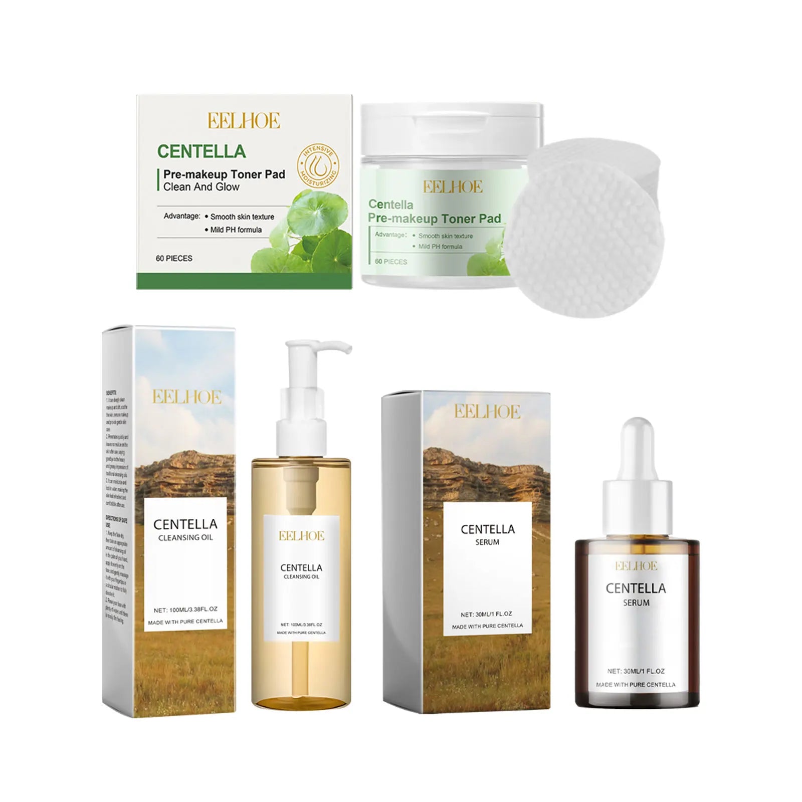 Eelhoe Centella Skincare Set – Toner Pads, Cleansing Oil & Serum Skincare Set Oasis Select