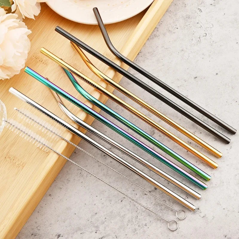 Color Metal Stainless Steel Straw Portable Set Bar Beverage Milk Tea Juice Eco Friendly Straw Kitchen Supplies Oasis Select