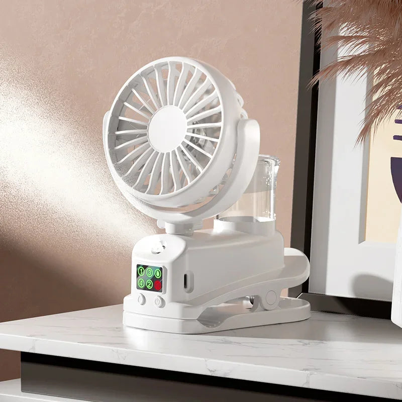 Refrigerating Clip Spray Fan Rechargeable Office Dormitory Outdoor Multi-Functional Desktop Clip Fan Moisturizing Oasis Select White