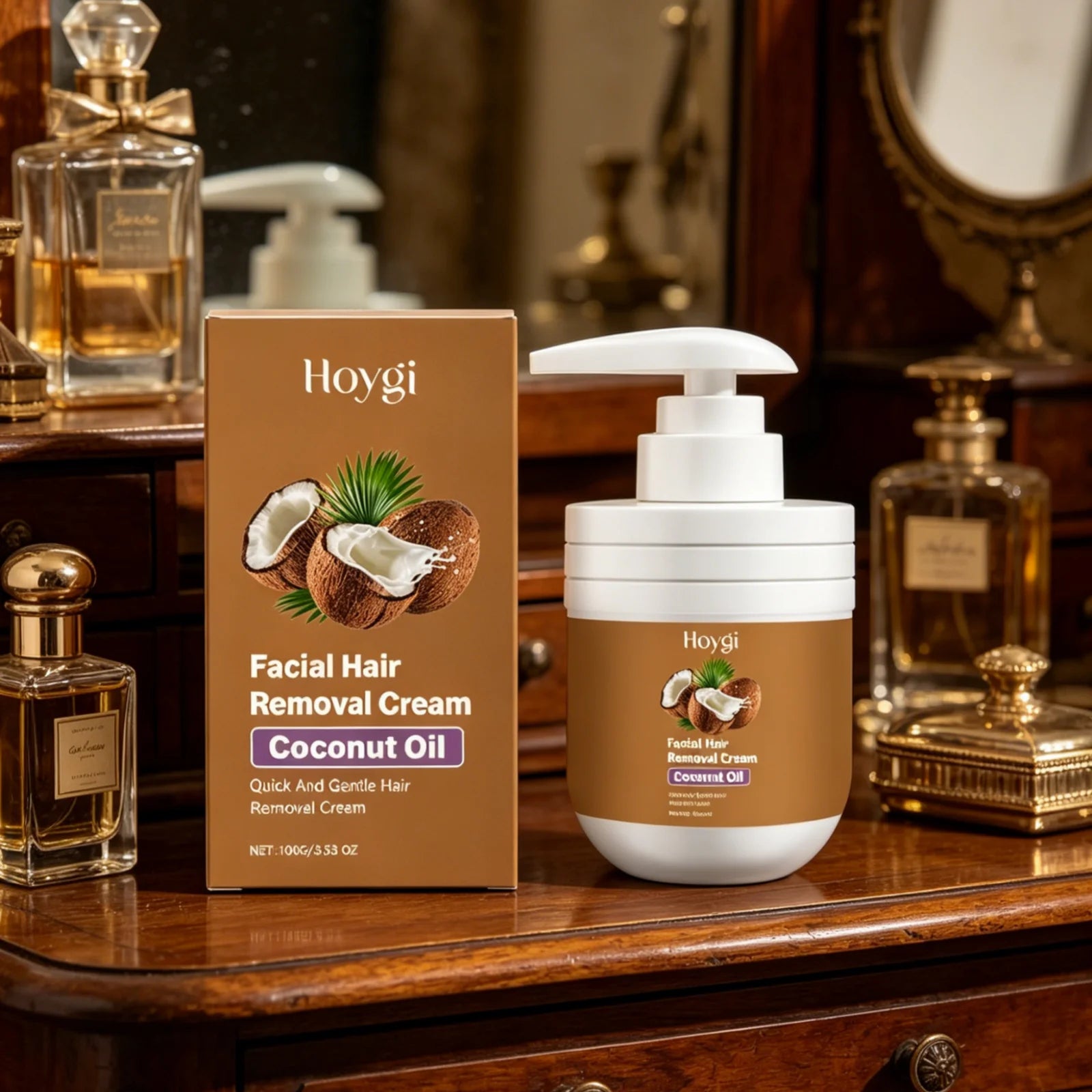 Hoygi Facial Hair Removal Cream – Coconut Oil, Painless Facial Depilatory Cream Oasis Select