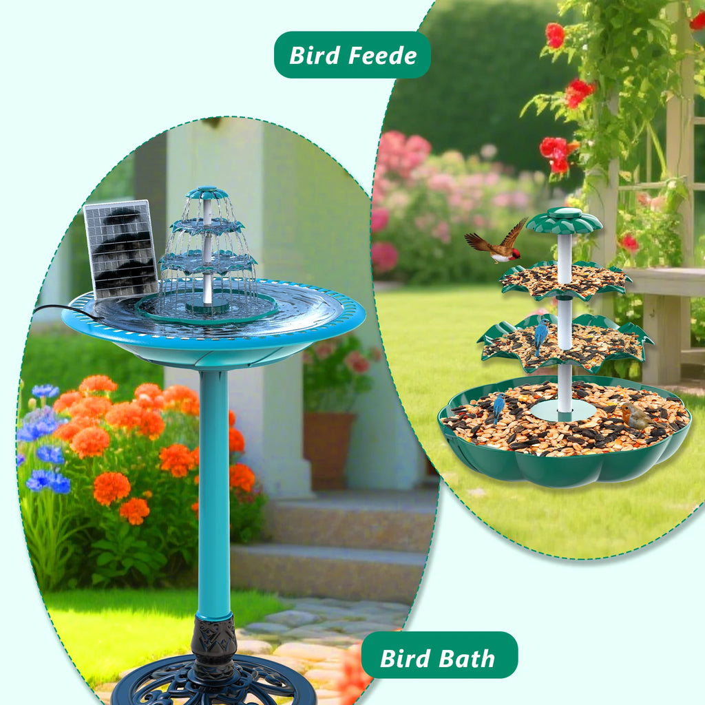 2025 New Three-Layer Solar Fountain, Transparent Color/Green Bird Bath Fountain Pump, Suitable for Garden, Courtyard, Pond and B Oasis Select