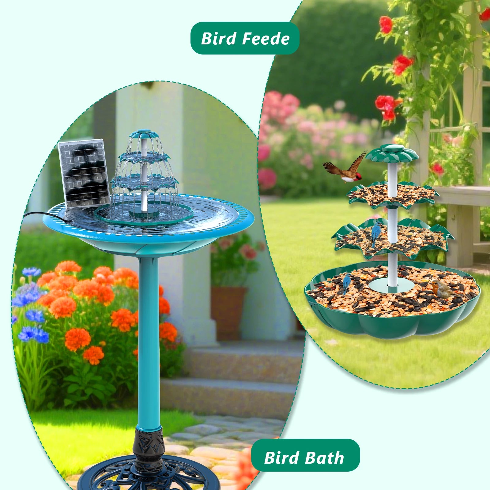 2025 New Three-Layer Solar Fountain, Transparent Color/Green Bird Bath Fountain Pump, Suitable for Garden, Courtyard, Pond and B Oasis Select