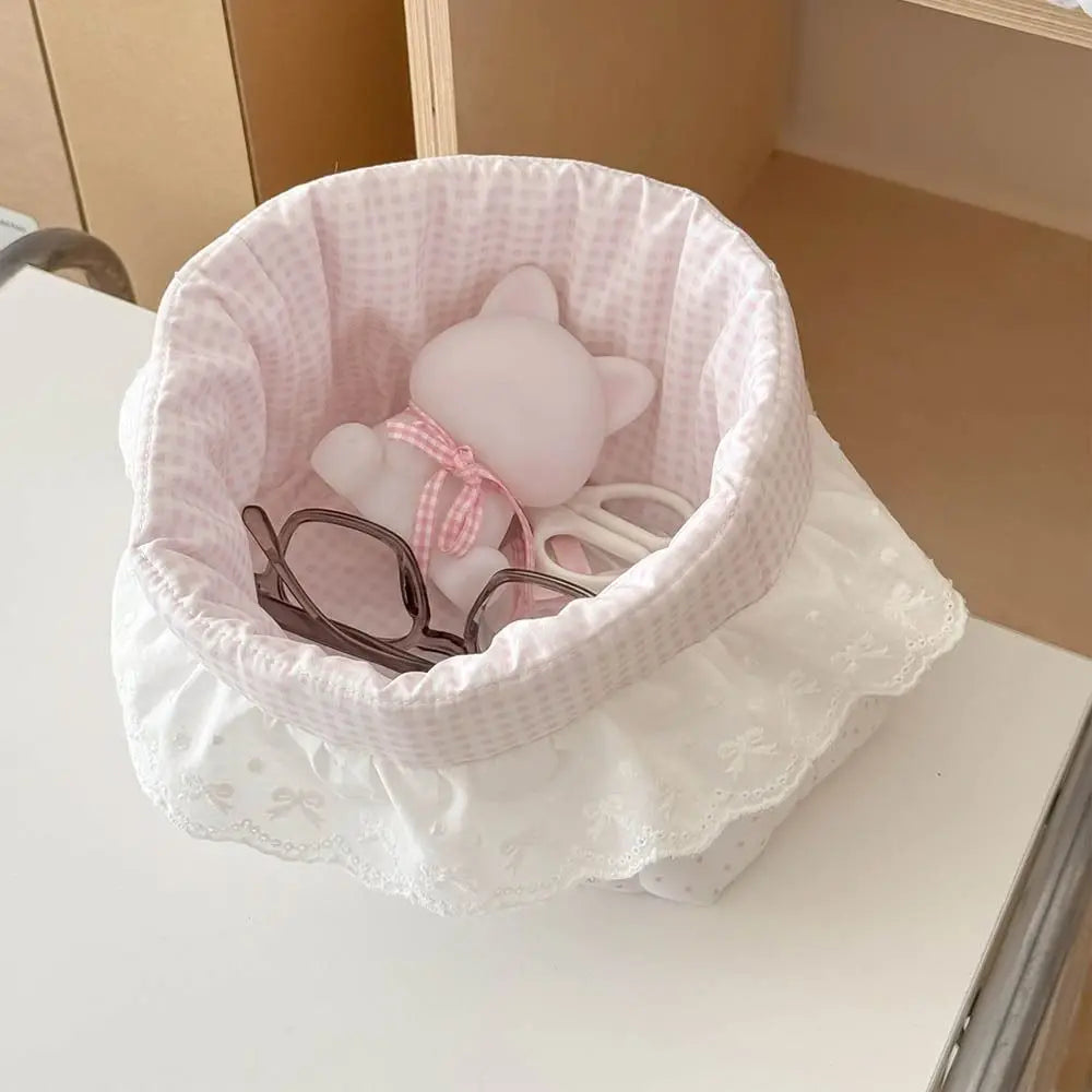 Quilted Cotton Foldable Oval Storage Basket – Pink Dots Organizer