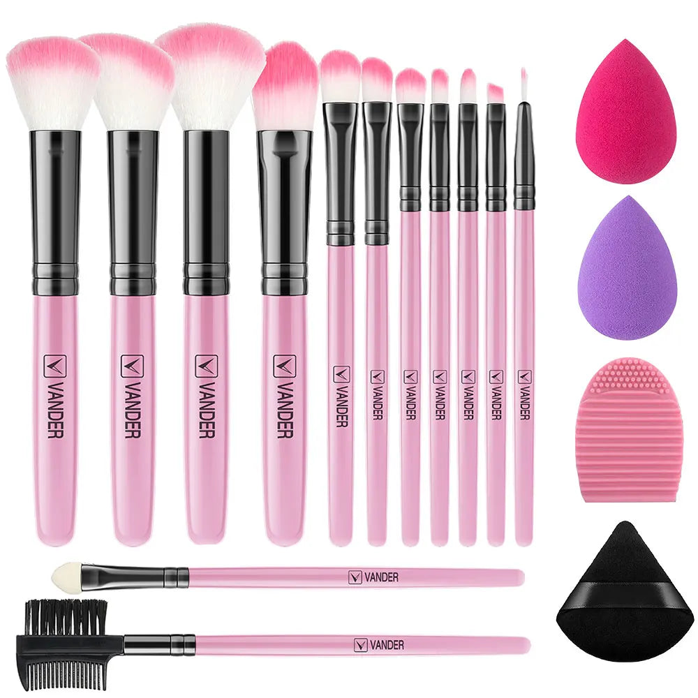 Soft Fluffy Makeup Brush & Sponge Set – Blush, Eye & Foundation Makeup Brush Set Oasis Select 13PK-PF