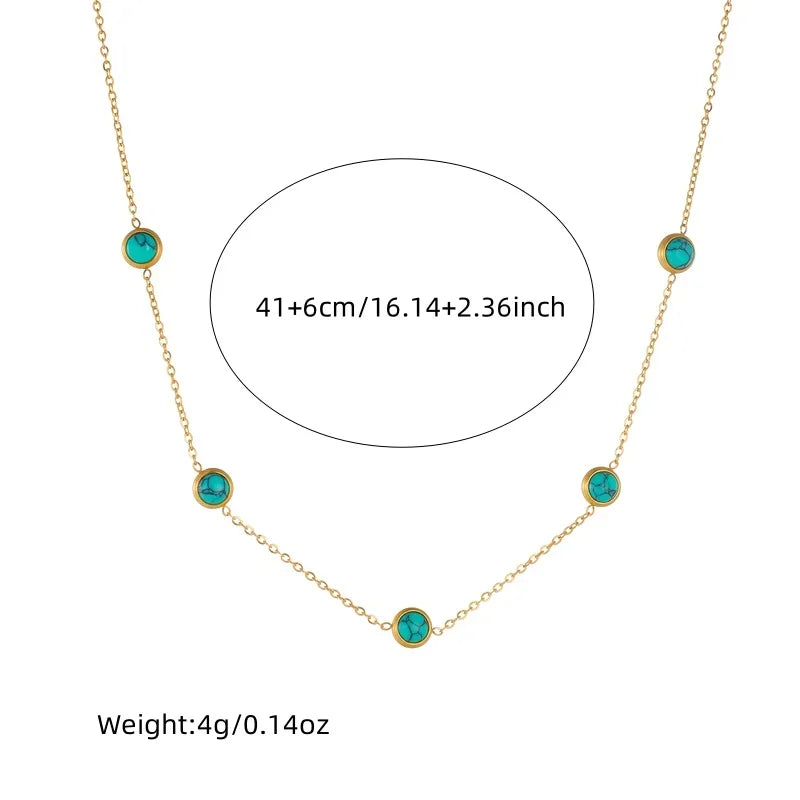 DIEYURO 316L Stainless Steel Round Turquoise Necklace Bracelet Earrings Suit For Womens 2024 New TrendNon-fadingjewelry Set Oasis Select
