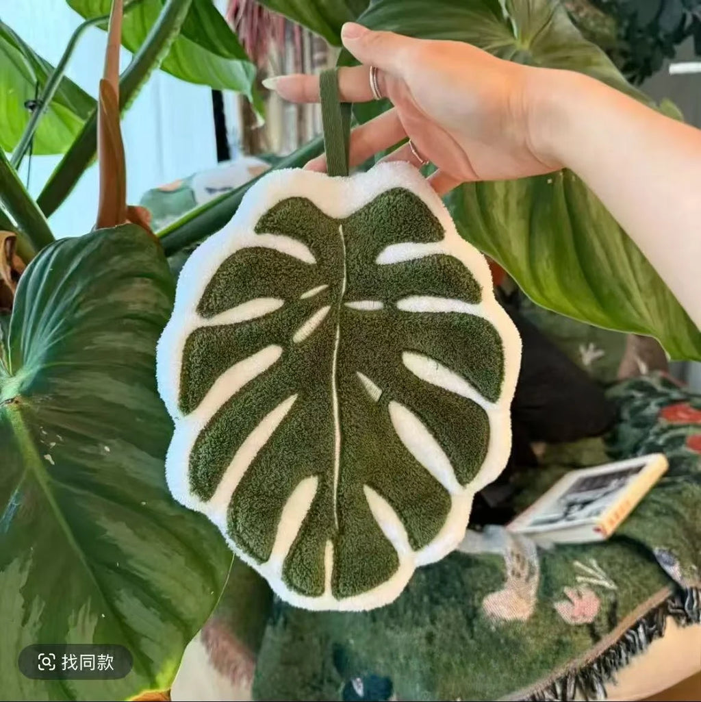 Thickened Absorbent Tropical Plant Leaf Hand Towels for Kitchen and Bathroom Hand Towels Oasis Select Turtle bamboo21.5x27