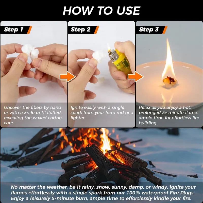 20Pcs Outdoor Mini Portable Fire Starter Camping Survival Practical Waterproof Props Cotton Core Fire Starter Oasis Select