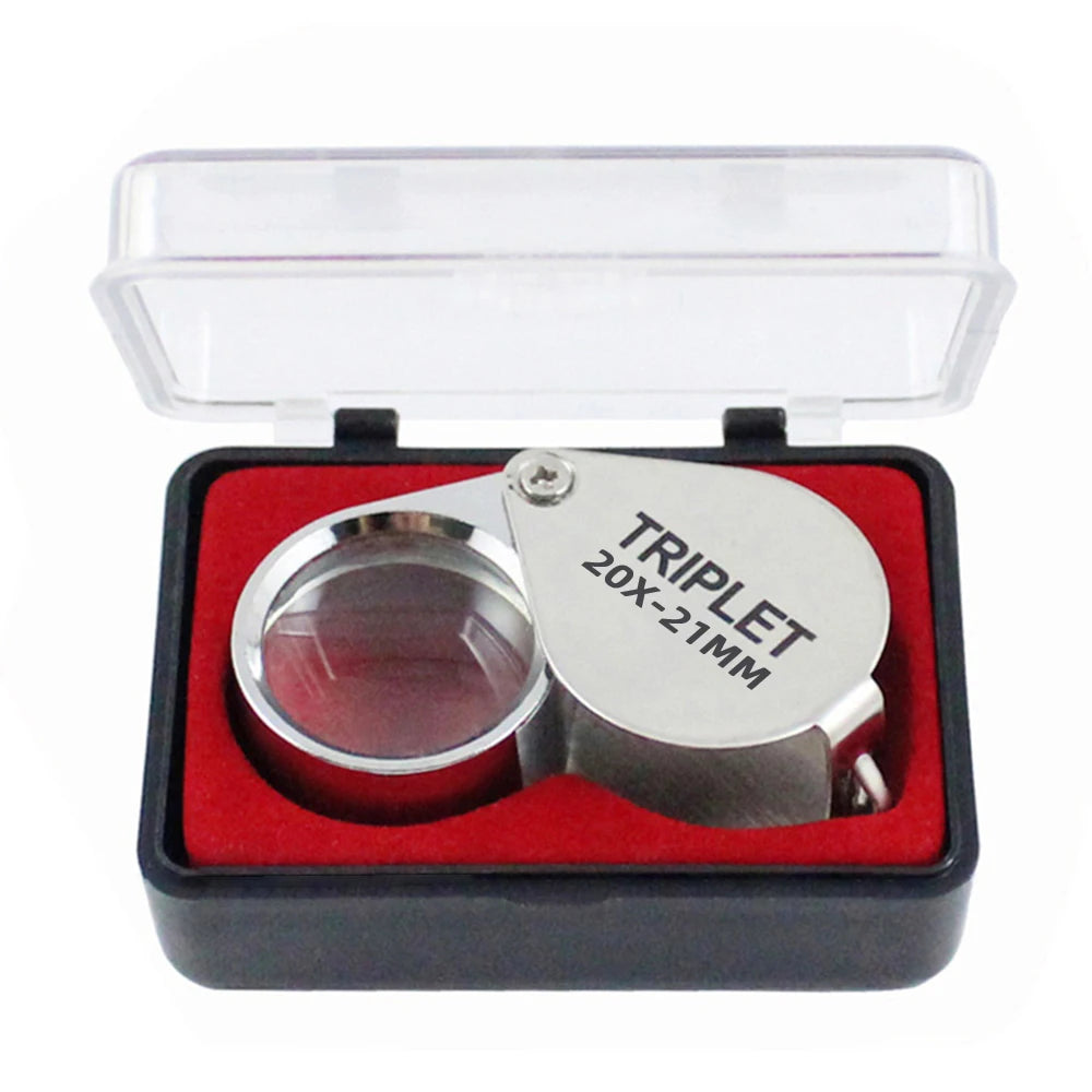 30X 20X 10X Pocket Loupe Magnifier Metal Jewelry Magnifying Glass Foldable Lens Triplet Glass Diamond Jewelers Eye Glass Tools Oasis Select 20X21
