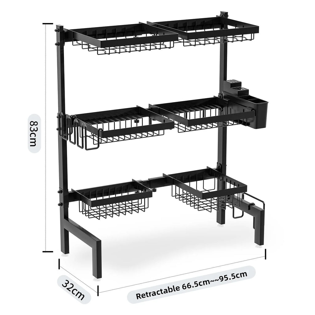 Retractable sink rack, kitchen knives, chopsticks, dishes storage rack, multi-functional drain bowl rack above the sink Oasis Select Three layers KT