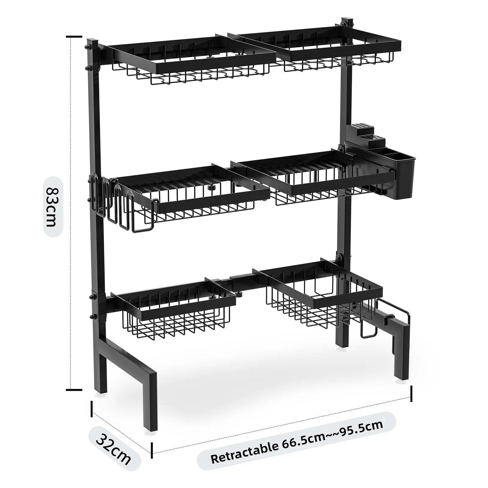 Retractable sink rack, kitchen knives, chopsticks, dishes storage rack, multi-functional drain bowl rack above the sink Oasis Select Three layers KT