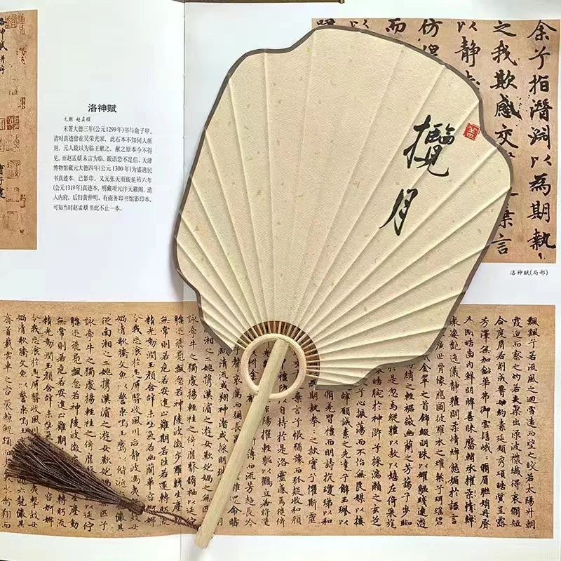 Hand-made group fan ancient Zen style Hanfu palace fan handwriting calligraphy painting Japanese style diy fan Oasis Select 6 19cm x 34cm