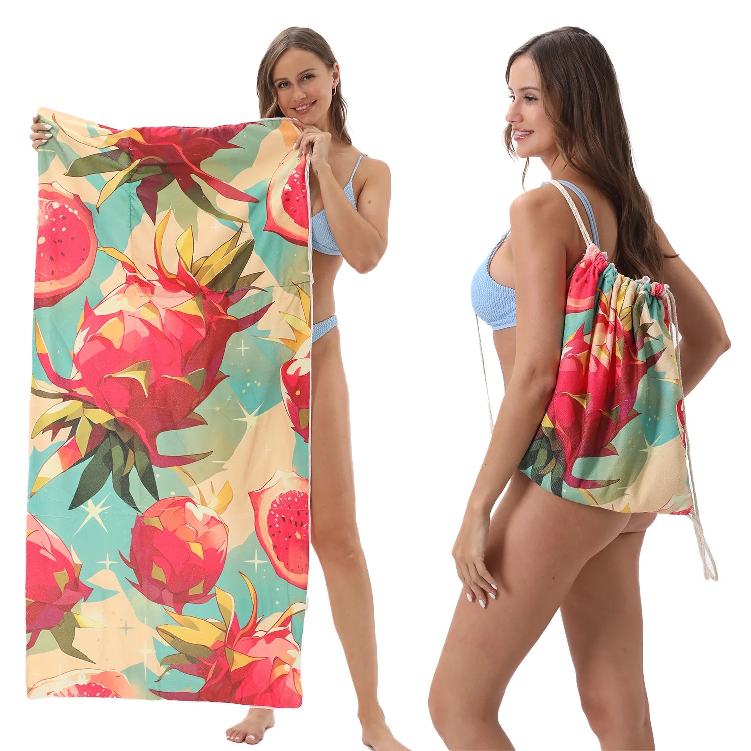 2-in-1 Multifunctional Foldable Beach Towel Printed Bath Towel Integrated Beach Towel Bag for Storage Oasis Select 14 70X140cm