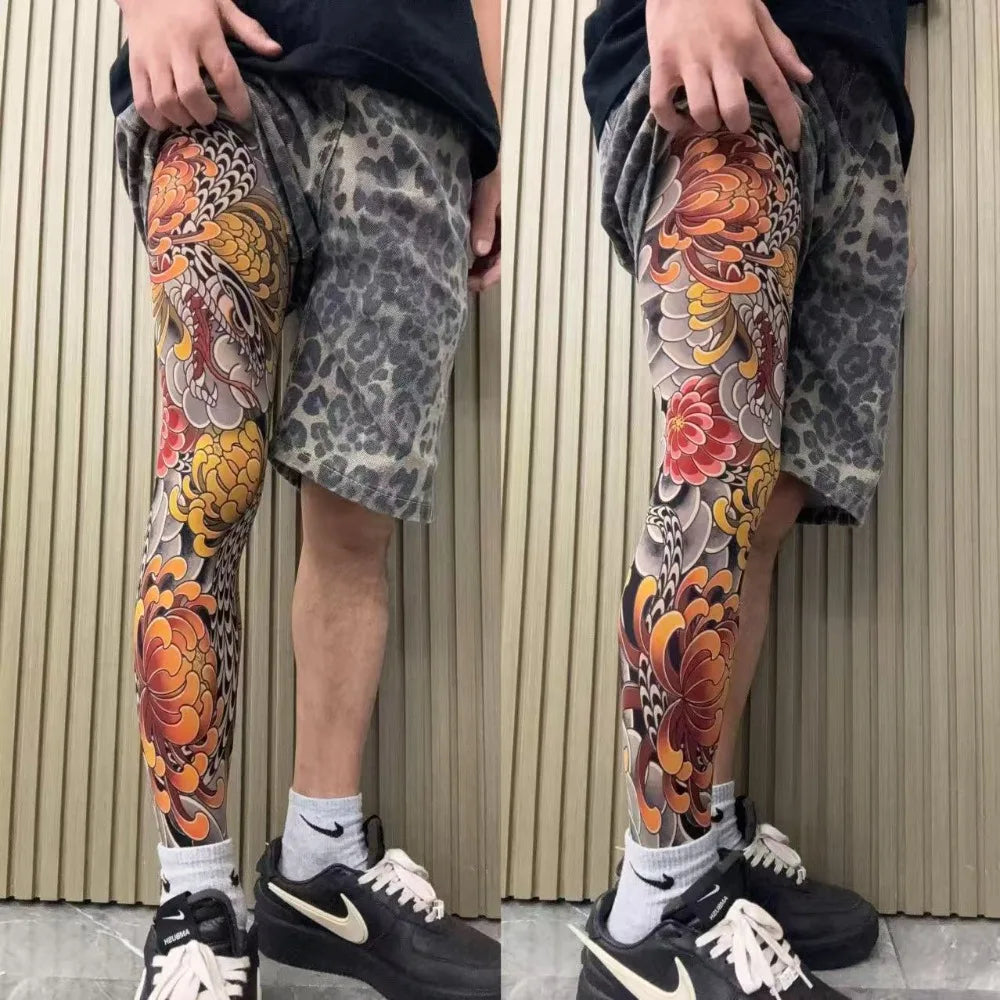 Full Leg Fake Tattoo Socks Sun-proof Printed Tights Fishing Elastic