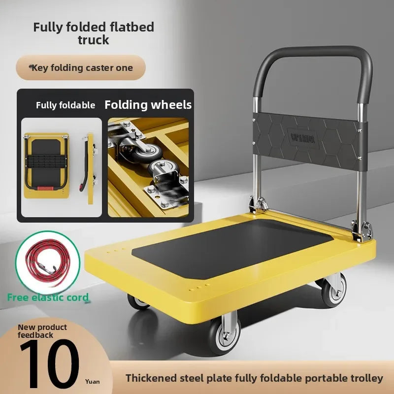 trolley truck, steel plate flatbed truck, portable folding silent household pulling cart, four-wheel folding trolley Oasis Select