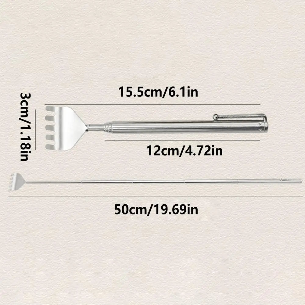 Telescopic Back Scratcher Stainless Steel extendable back scratching and massage tool for relaxation Includes pen clip design Oasis Select Silver
