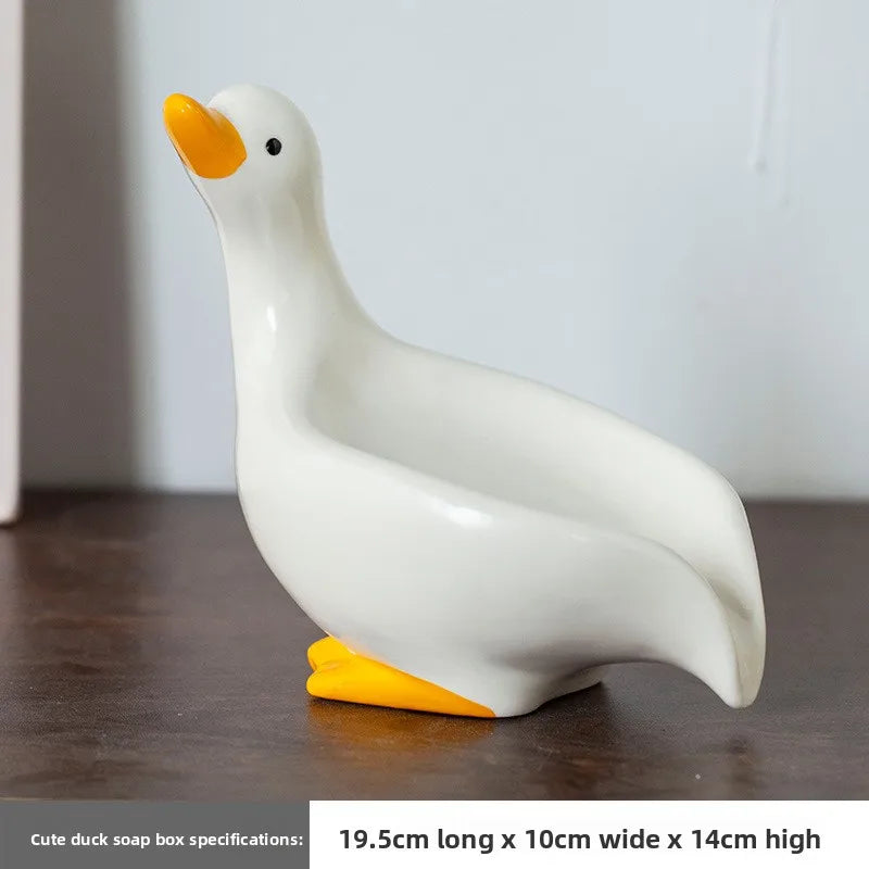 1pc Cute Duck Ceramic Soap Dish Decorative Soap Holder Craft Ornament Bathroom Counter Washroom Daily Storage Decor Accessory Oasis Select C