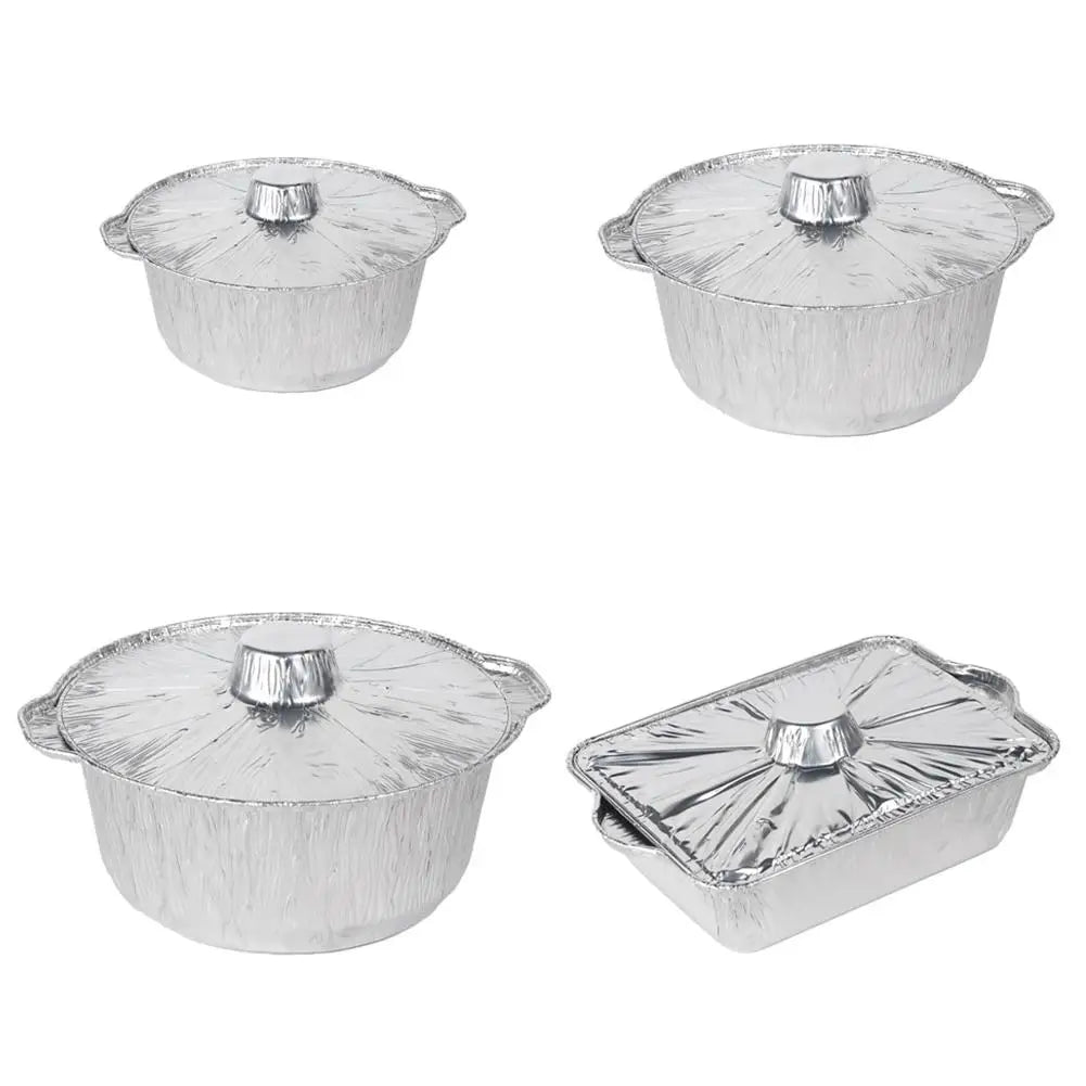 10PCS Disposable Aluminum Foil Pans With Lid Round/Square Food Storage Container BBQ Baking Pans Air Fryer Liners Kitchen Supply Oasis Select