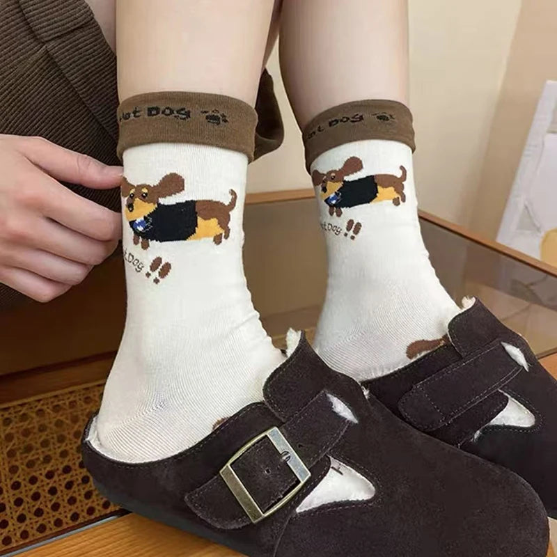 Funny Animal Cotton Socks Cartoon Dog Print Socks Autumn Winter Warm Sock Cute Couple Sock Oasis Select