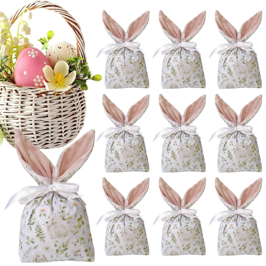 Easter Candy Bags 10Pcs Rabbit Ear Bags Carton Candy Cookie Bags for Easter Party Baking Snack Packing Supplies Favors Bags Oasis Select