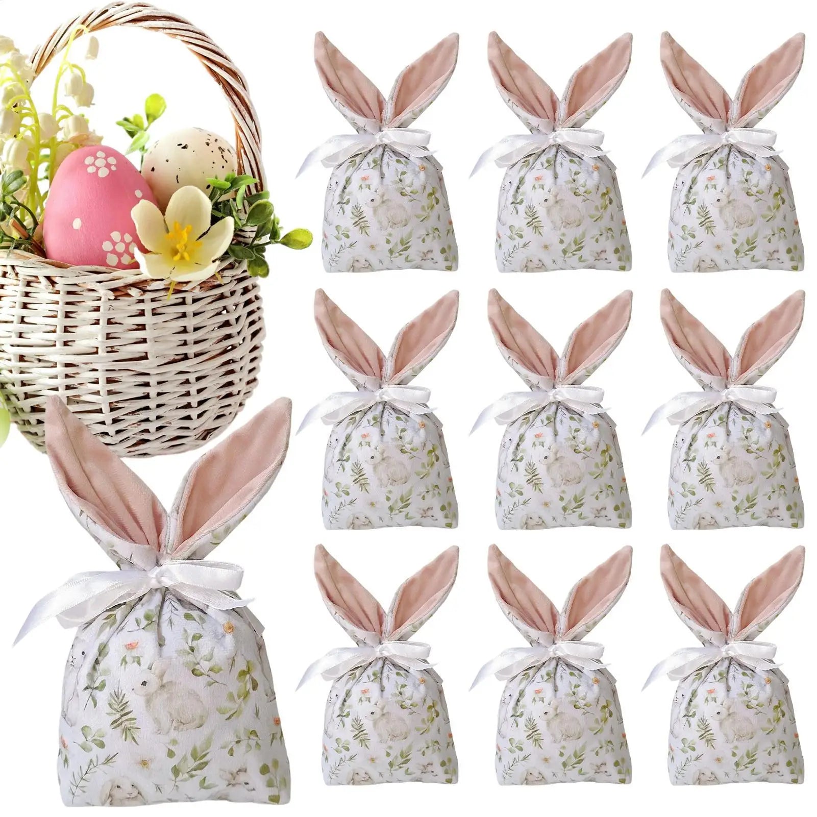 Easter Candy Bags 10Pcs Rabbit Ear Bags Carton Candy Cookie Bags for Easter Party Baking Snack Packing Supplies Favors Bags Oasis Select