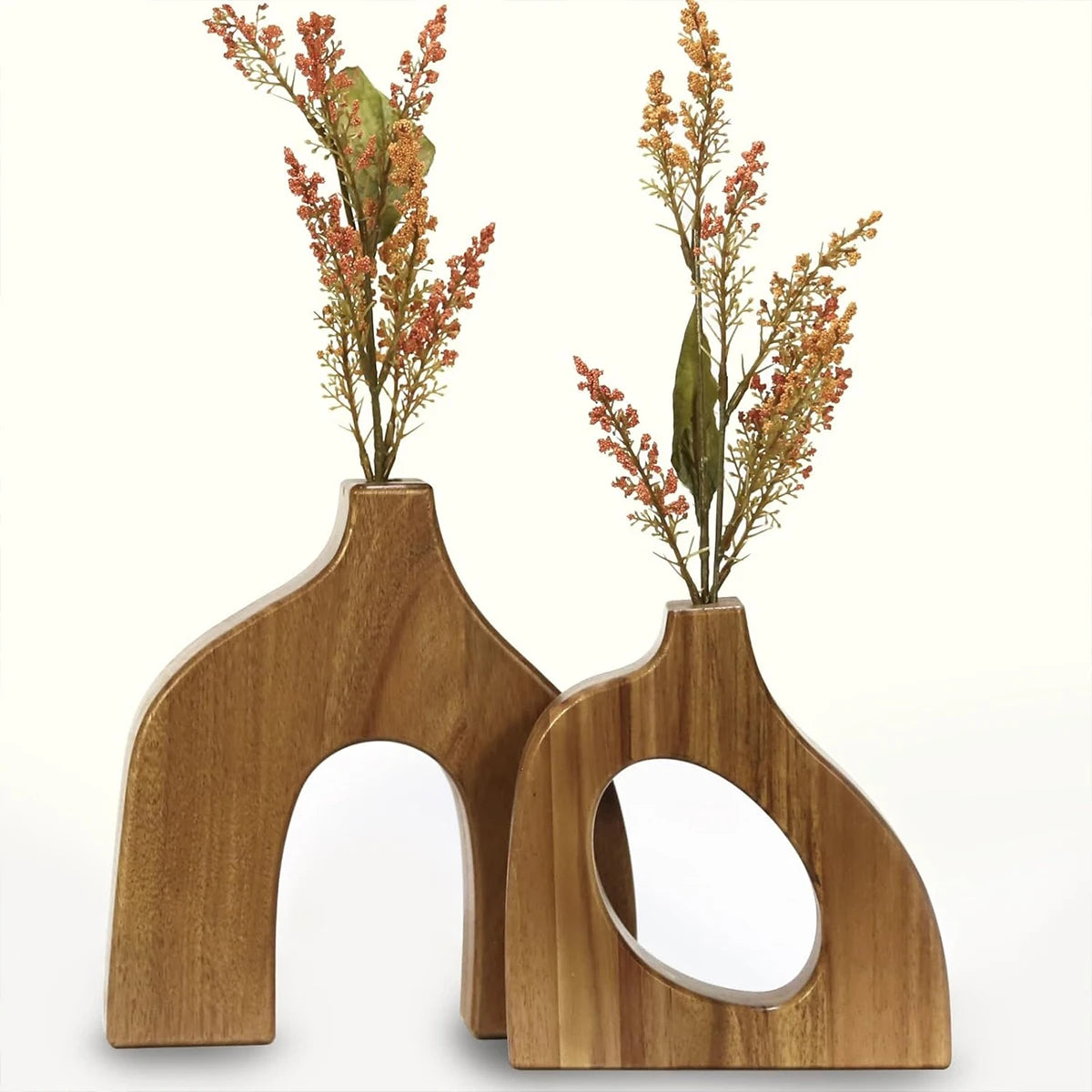 2PCS Wooden Vases Small Decorative Table Centerpiece Scandinavian Living Room Decor Faux Plant Holder Modern Oasis Select