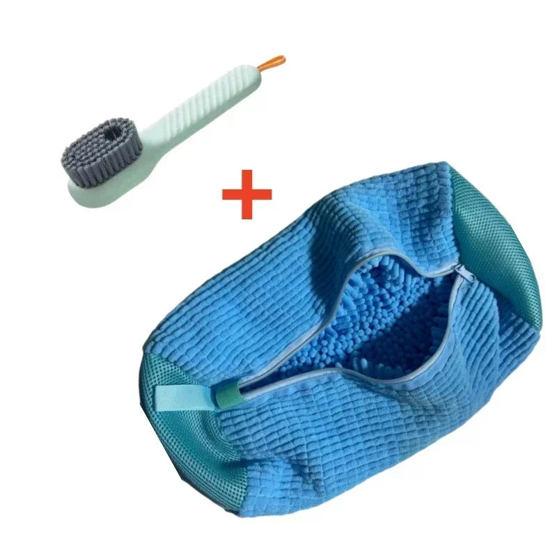 1/2/4PCS Shoe Washing Machine Bag with Liquid Shoe Brush Set Durable Laundry Shoe Bag and Soft Bristle Clean Brush for All Shoes Oasis Select 2PCS Set Blue