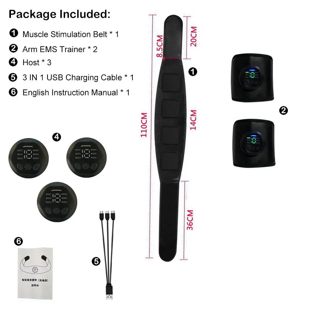 Muscle Stimulation Belt Electric ABS Stimulator Trainer EMS Abdominal Exerciser Toning Belts Fitness Training Gym Workout Oasis Select 3 PCS