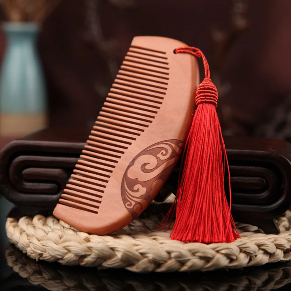 Peach Wood Double-Sided Comb with Tassel | Nanmu Gift Comb