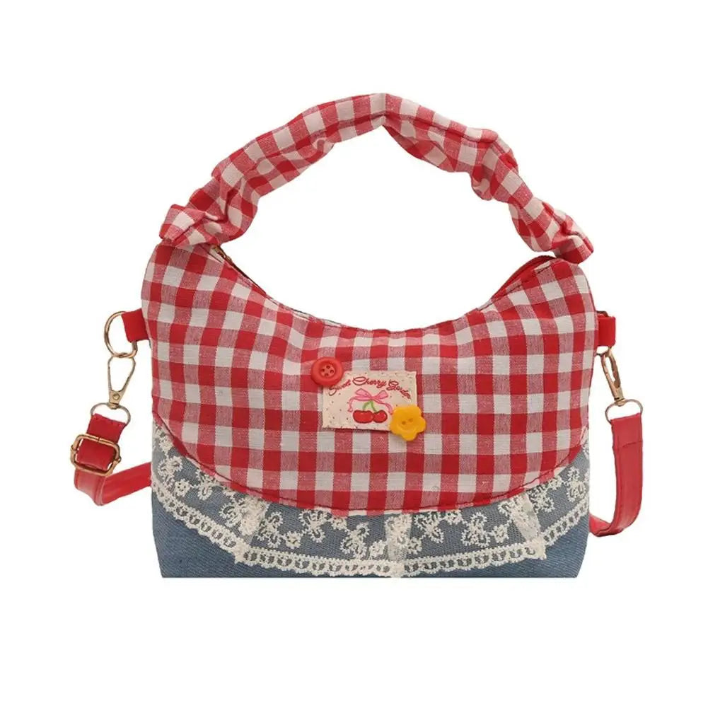 Women's Plaid Bow Dumpling Crossbody Canvas Bag | Handbag