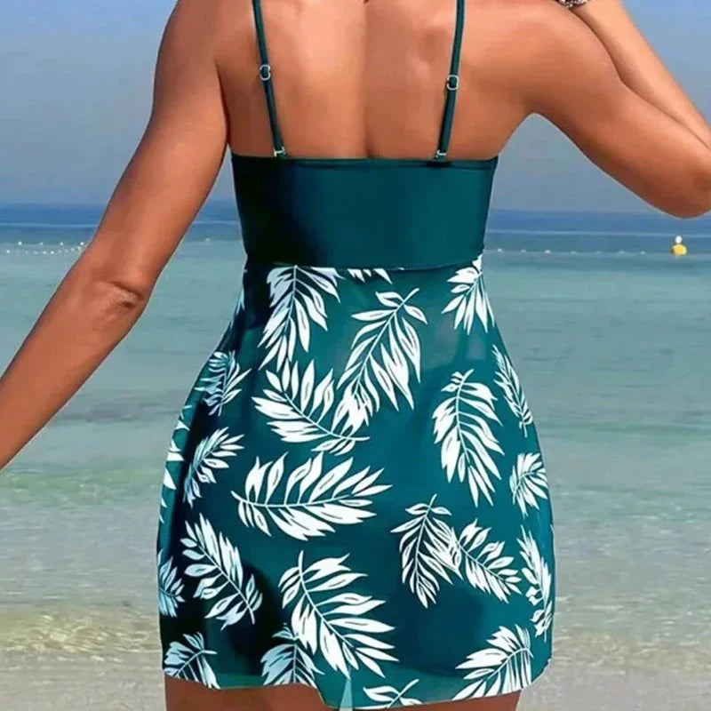 2024 Summer Short Dress Split Swimsuit Women's Sexy Fashion High Waist Swimsuit Thickened Mesh Print Swimming Beach Wear Oasis Select