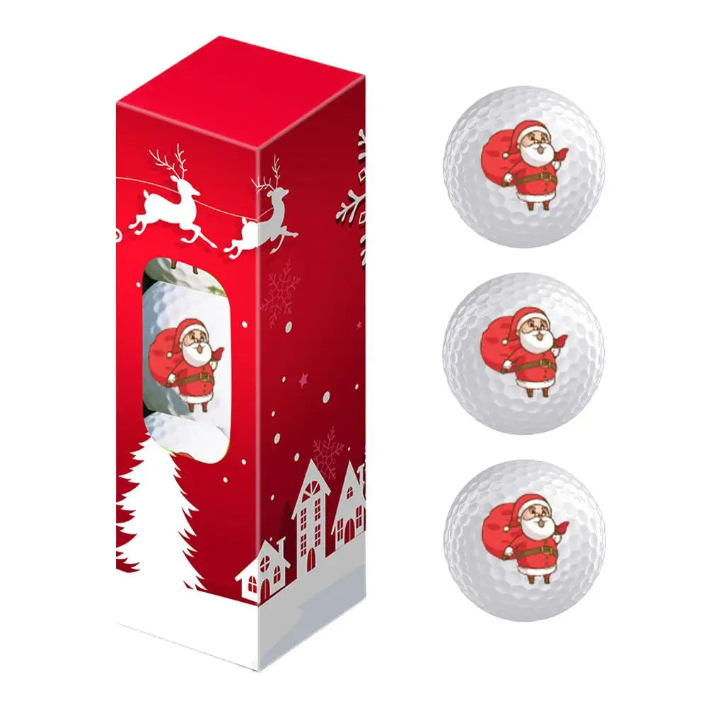 3pc golf ball，Festive Golf Balls Christmas Themed Designs With Santa Reindeer And Holiday Decorations Rubber Material Ideal Oasis Select C