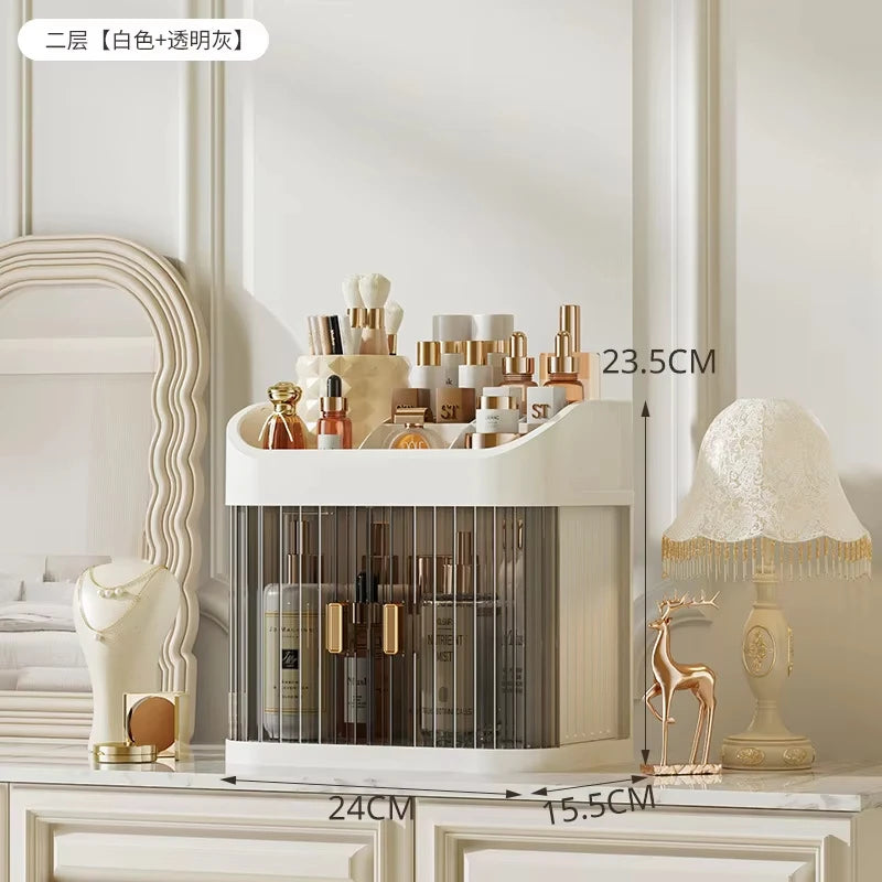 Desktop Makeup Organiser with Drawers Skincare Storage Box Face Mask & Lipstick Holder Plastic Storage Rack Oasis Select White 2 layers