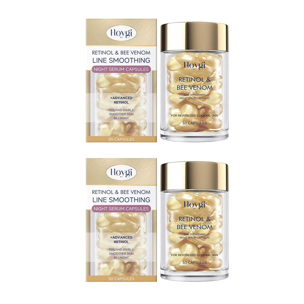 Retinol Bee Venom Facial Capsules Anti-Wrinkle Firming Smoothing Moisturizing Facial Skin Anti-Aging Night Serum for Face & Neck Oasis Select 2 x 30pcs Boxed