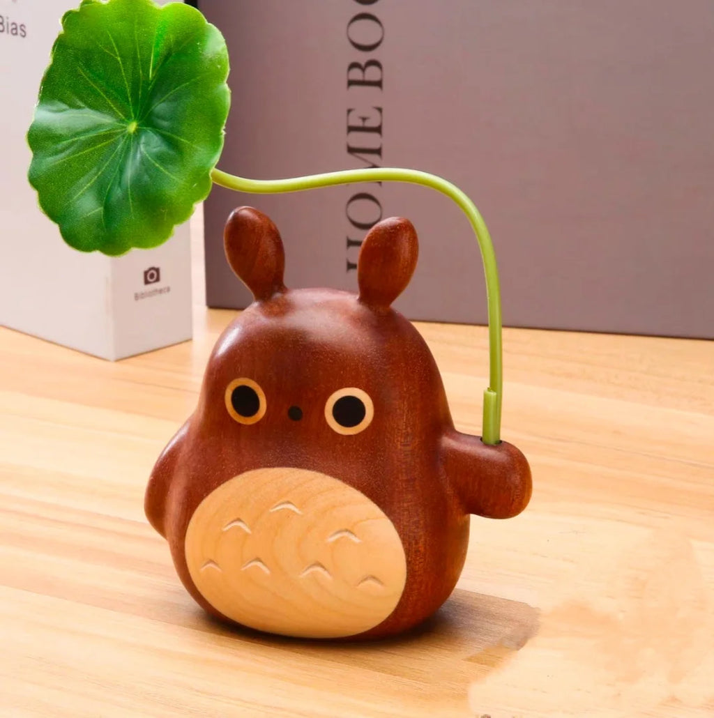 Solid Wood Creative Totoro Windmill Faceless Male Ornament Couple Gift Living Room Decoration Cartoon Music Box Birthday Gift Oasis Select 12cm