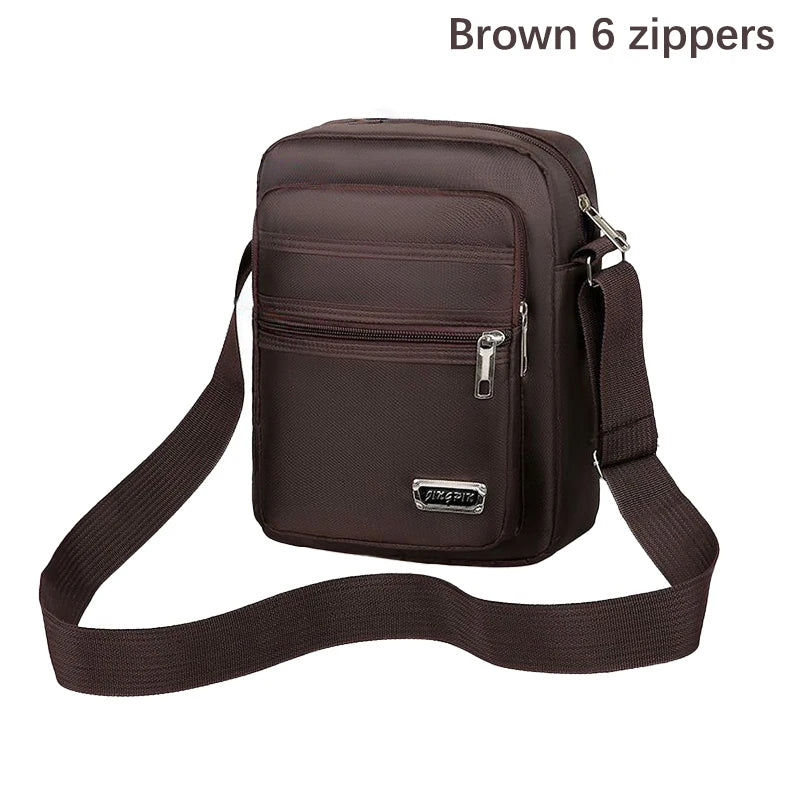 Men's Nylon Waterproof Crossbody Bag – Multi-Pocket Shoulder Crossbody Shoulder Bag Oasis Select Brown 6 zippers