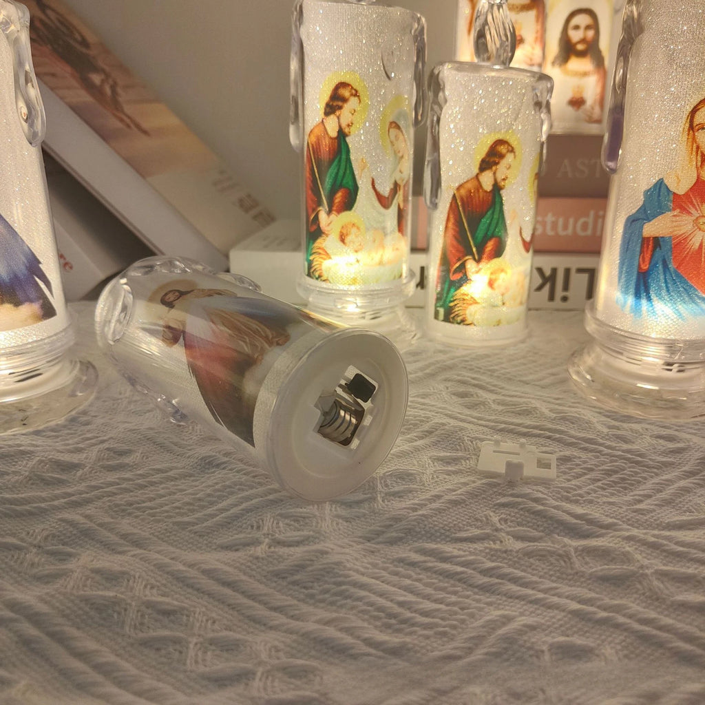 Jesus Virgin Christ Lamp Romantic Tealight Electronic Flameless LED Devotional Prayer Candles Light Religious Decoration Oasis Select