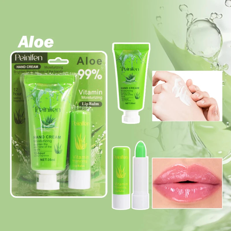 Peinifen Hand Cream & Color-Changing Lip Balm Set – Vitamin E Hand & Lip Care Set Oasis Select aloe