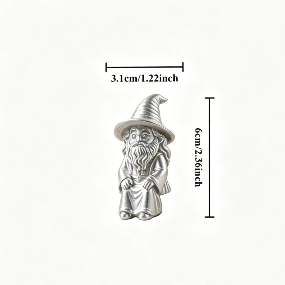 Mini Wizard Figurine 3D Printed Sitting Magician Miniature Statue Cute Edge Sitter Ornaments Home Office Monitor Shelf Art Decor Oasis Select Mini Wizard Silver