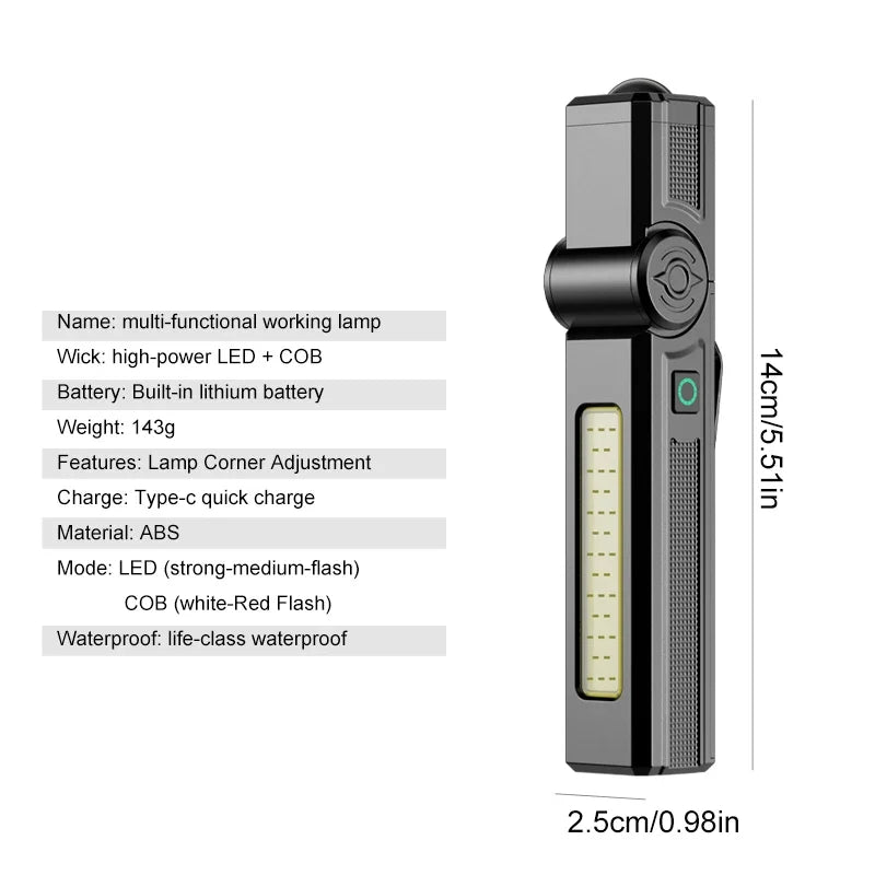 ZHIYU COB LED Work Light – USB Rechargeable L-Shape Flashlight