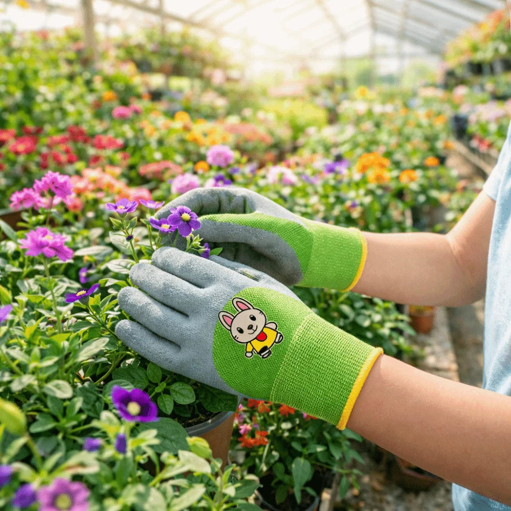 Non-Slip Kids Garden Gloves Cartoon Breathable Children Safety Gloves Comfortable Animal Pattern Work Gloves Garden Supplies Oasis Select